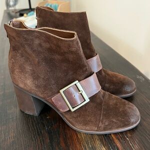 KORKS KORK Ease Brown Genuine Suede Buckle Detail Heeled Boots Size 9